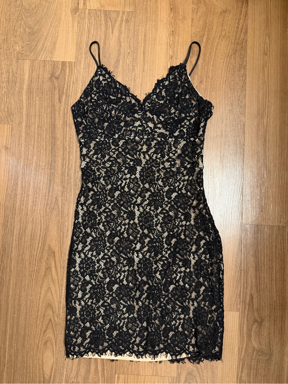 Express Black Lace Dress with Nude Lining